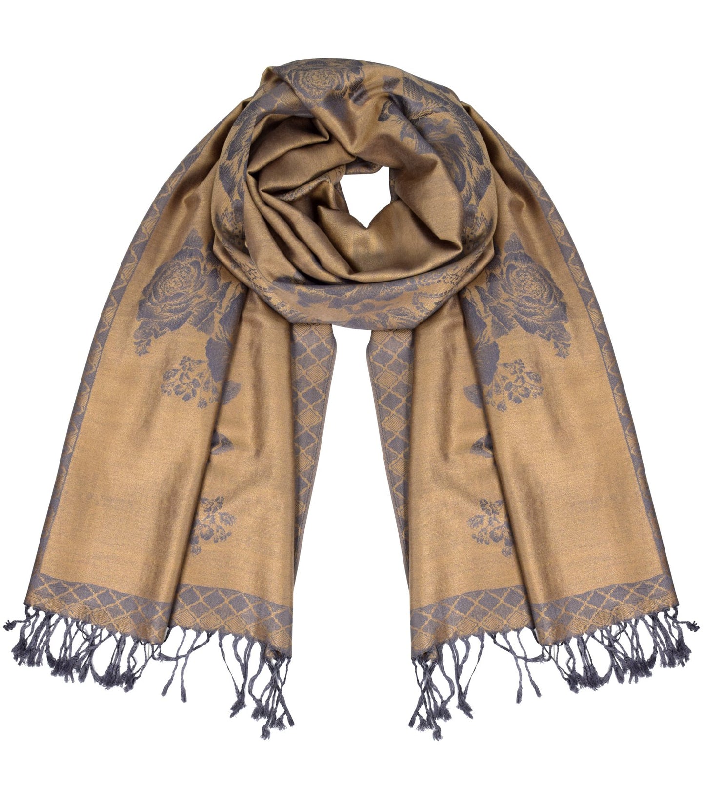 Wholesale Bulk Lot Floral Pattern Pashmina Wrap Shawl Rose Tan Grey Scarf for Resellers