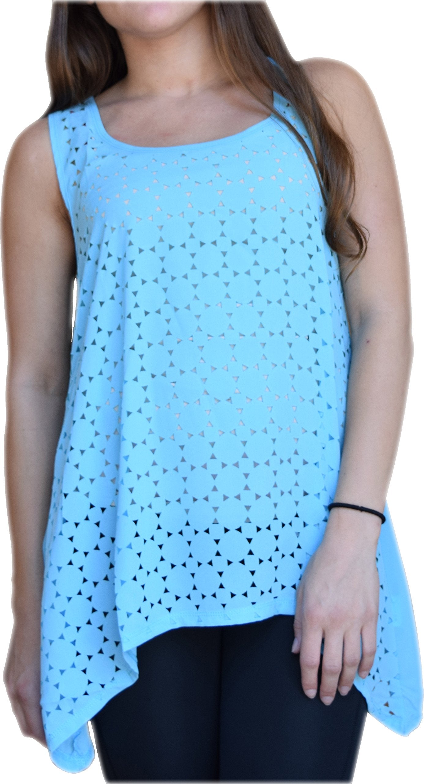 Wholesale Bulk Lot: Transparent Geometric Loose Fit Tank Top Turquoise Large