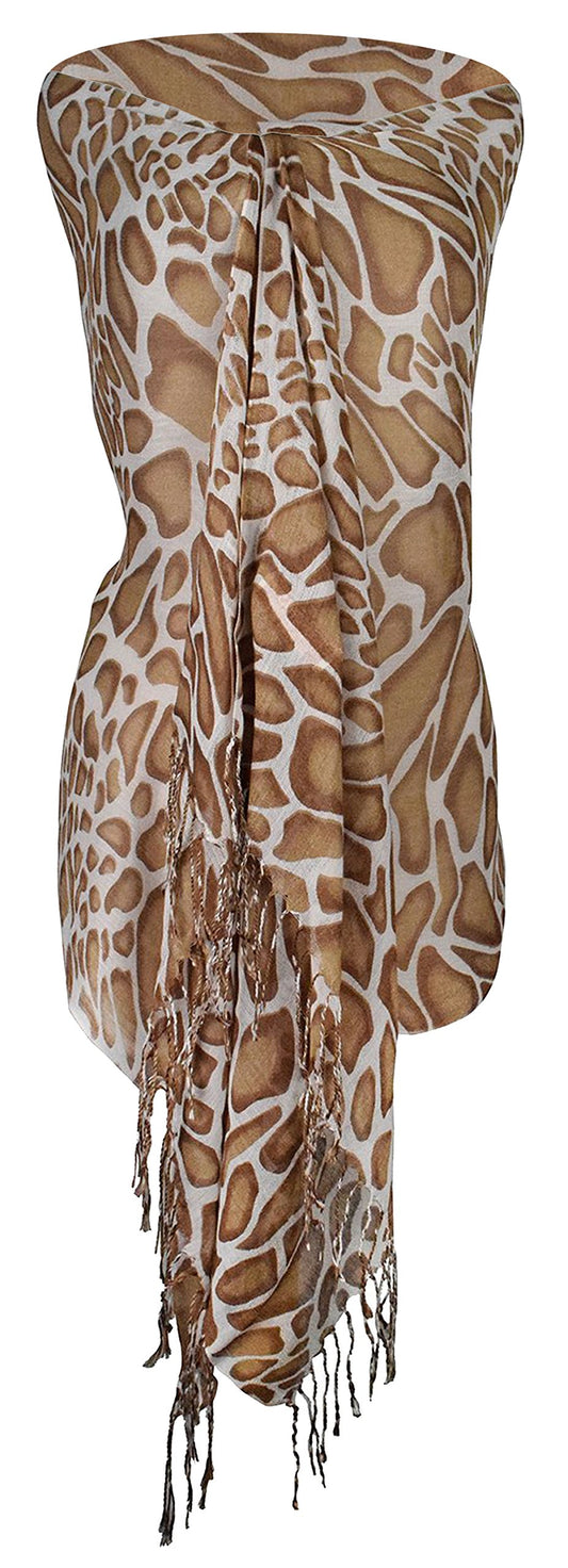 Wholesale Bulk Lot: Tan Giraffe Print Lightweight Pashmina Scarf Wrap for Resellers