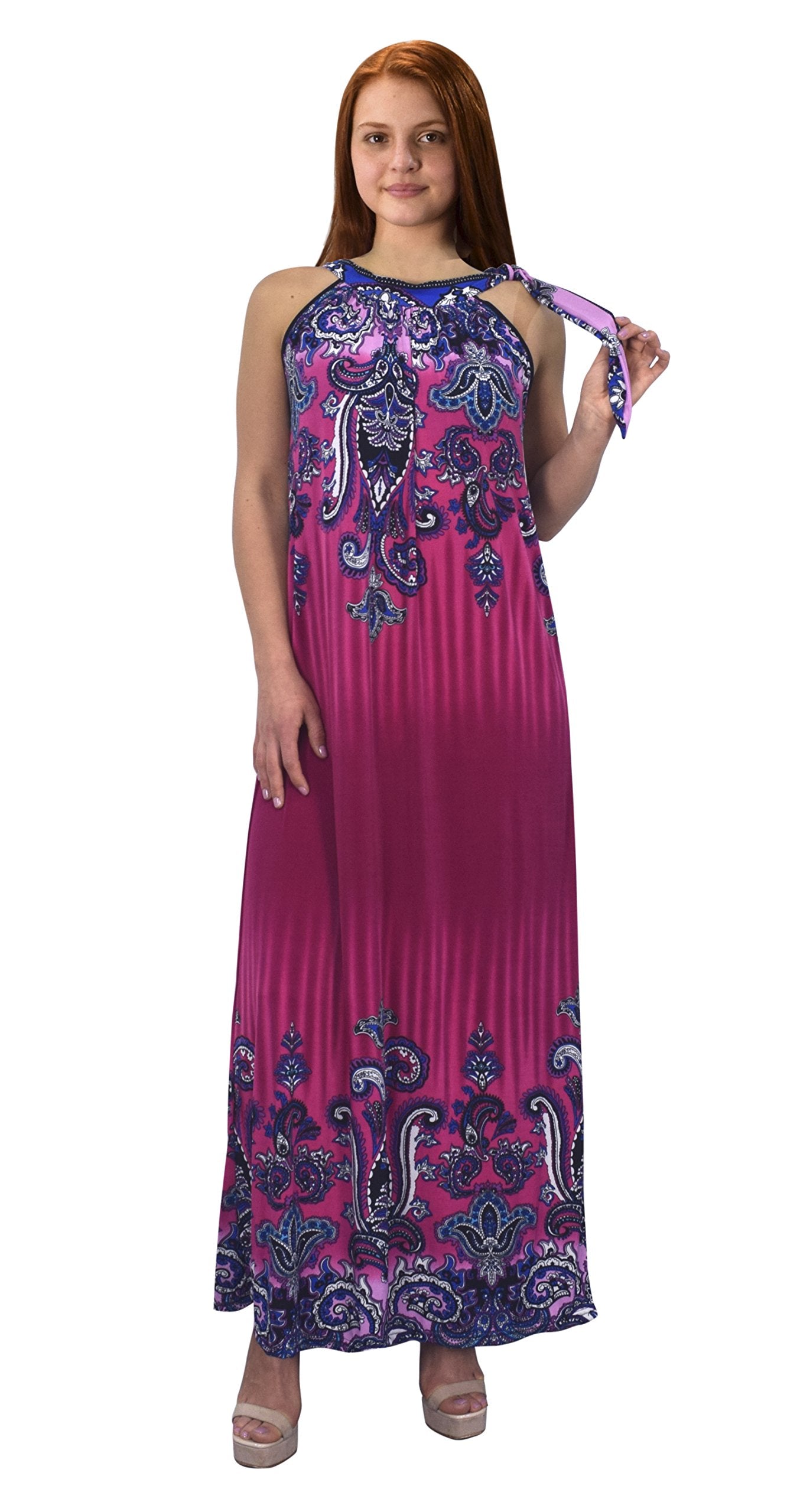 Wholesale Bulk Lot: Womens Exotic Paisley Halter Summer Dress Magenta Medium