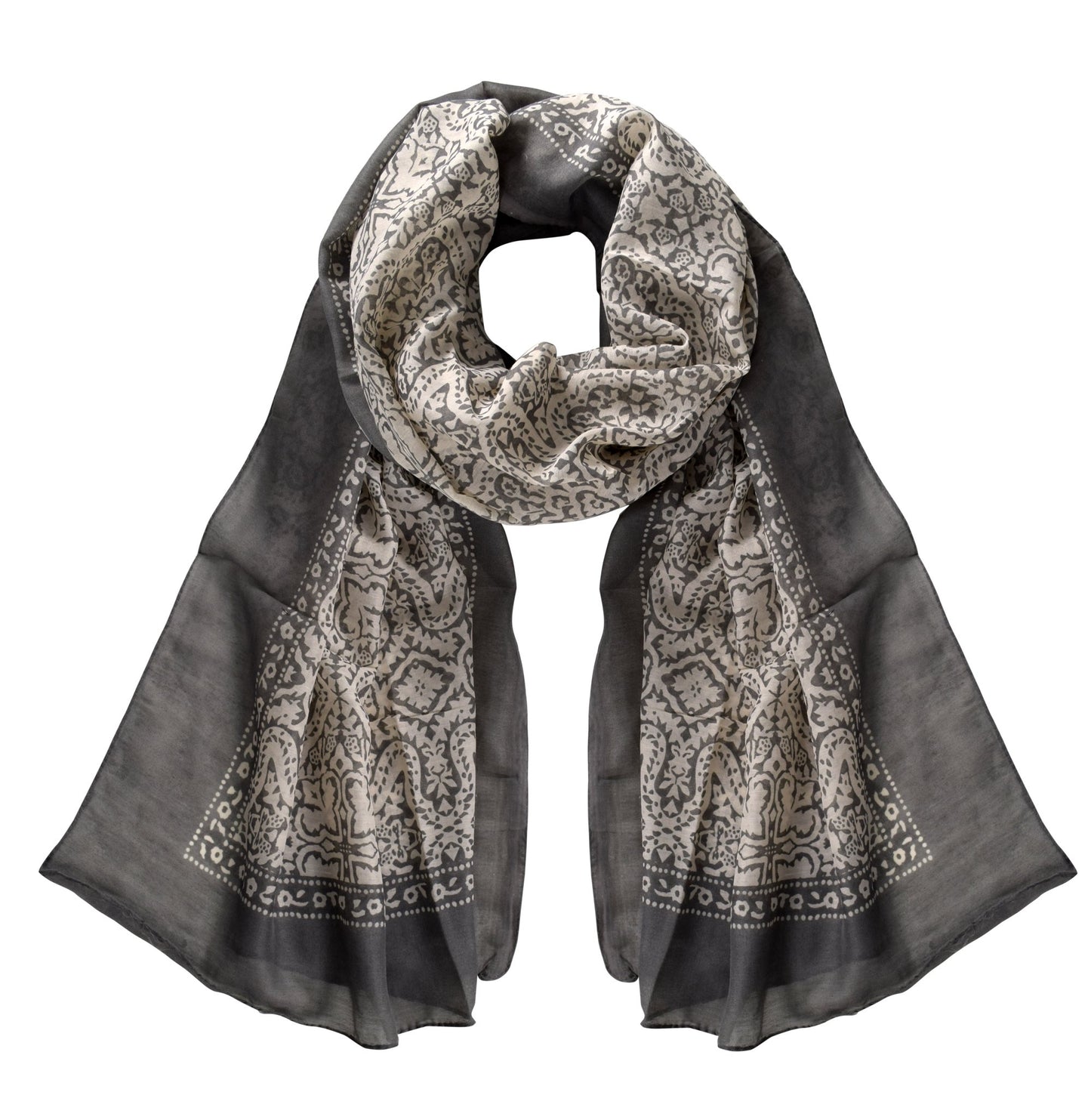 Wholesale Bulk Lot: Lightweight Damask Paisley Grey Sheer Scarf Shawl Wrap Reseller Pack