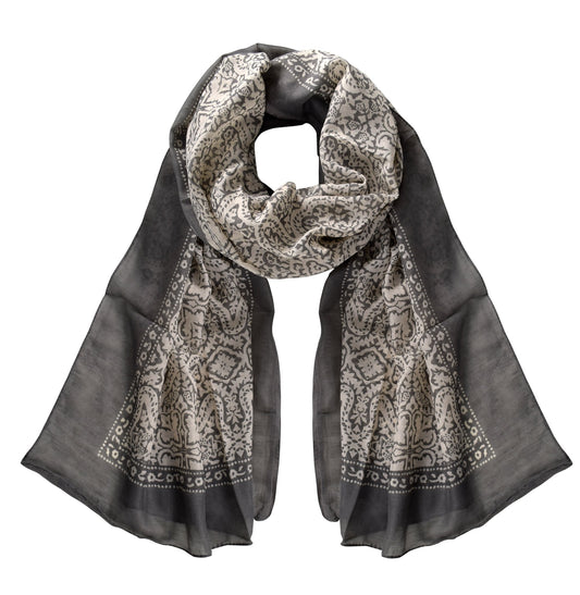 Wholesale Bulk Lot: Lightweight Damask Paisley Grey Sheer Scarf Shawl Wrap Reseller Pack