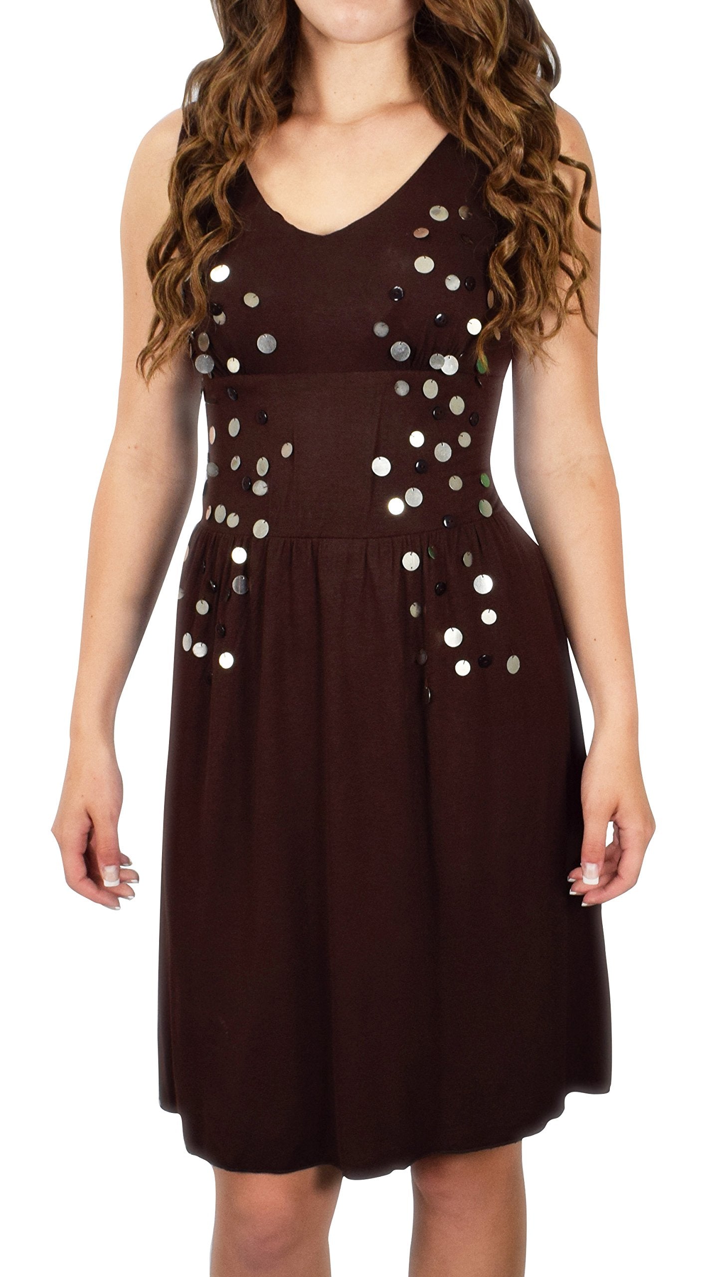 Wholesale Bulk Lot: Vintage Sequin V-Neck Disco Dress Medium Chocolate Brown
