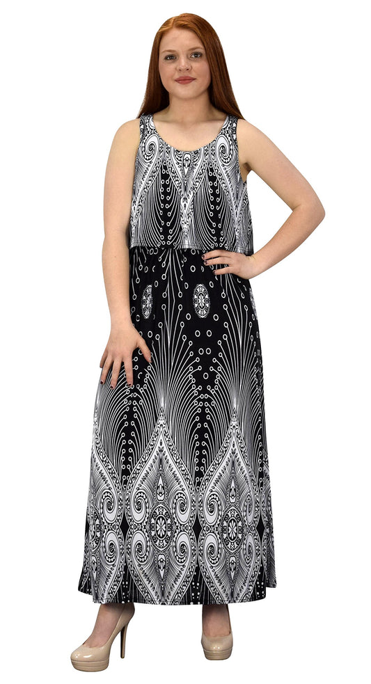 Wholesale Bulk Lot: Sleeveless Bohemian Print Overlay Cocktail Maxi Dress Black L