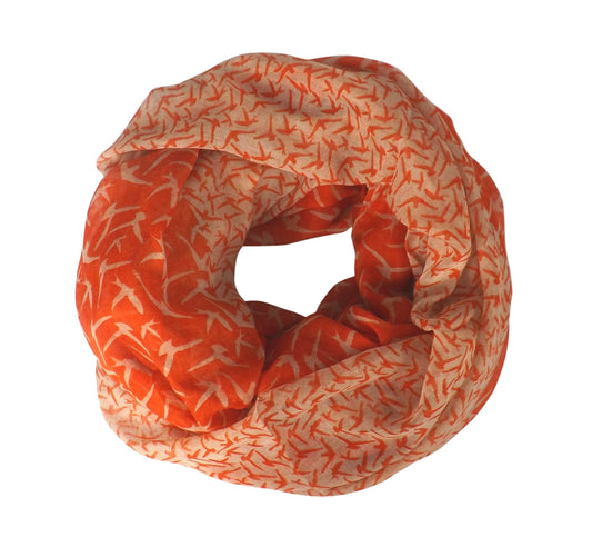 Wholesale Bulk Lot: Vintage Funky Bird Print Infinity Loop Scarf Orange Reseller Pack