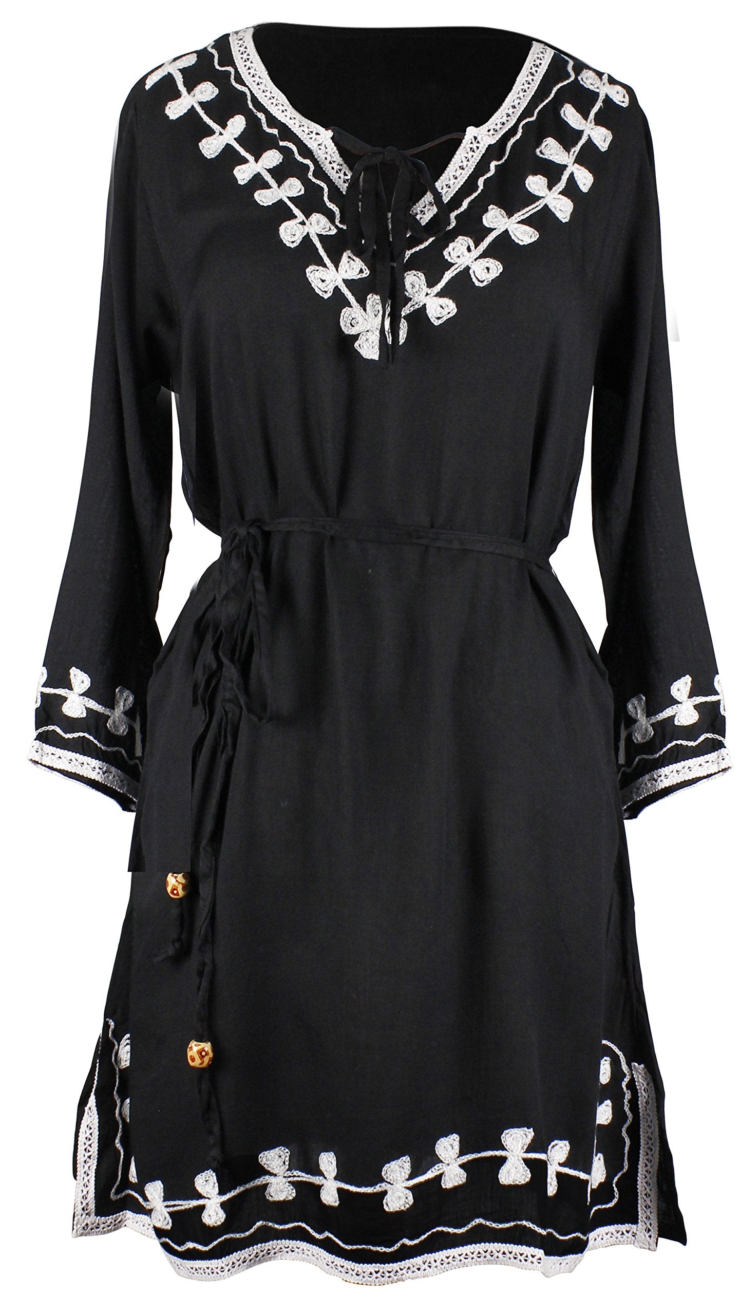Wholesale Lot: Women's Totem Embroidered Black V Neck Tunic Dress Small