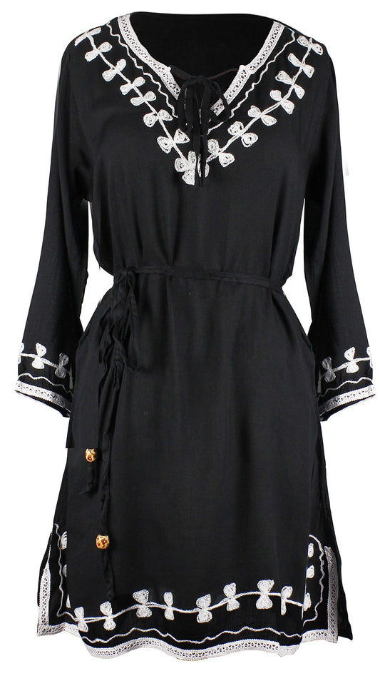 Wholesale Lot: Women's Totem Embroidered Black V Neck Tunic Dress Small