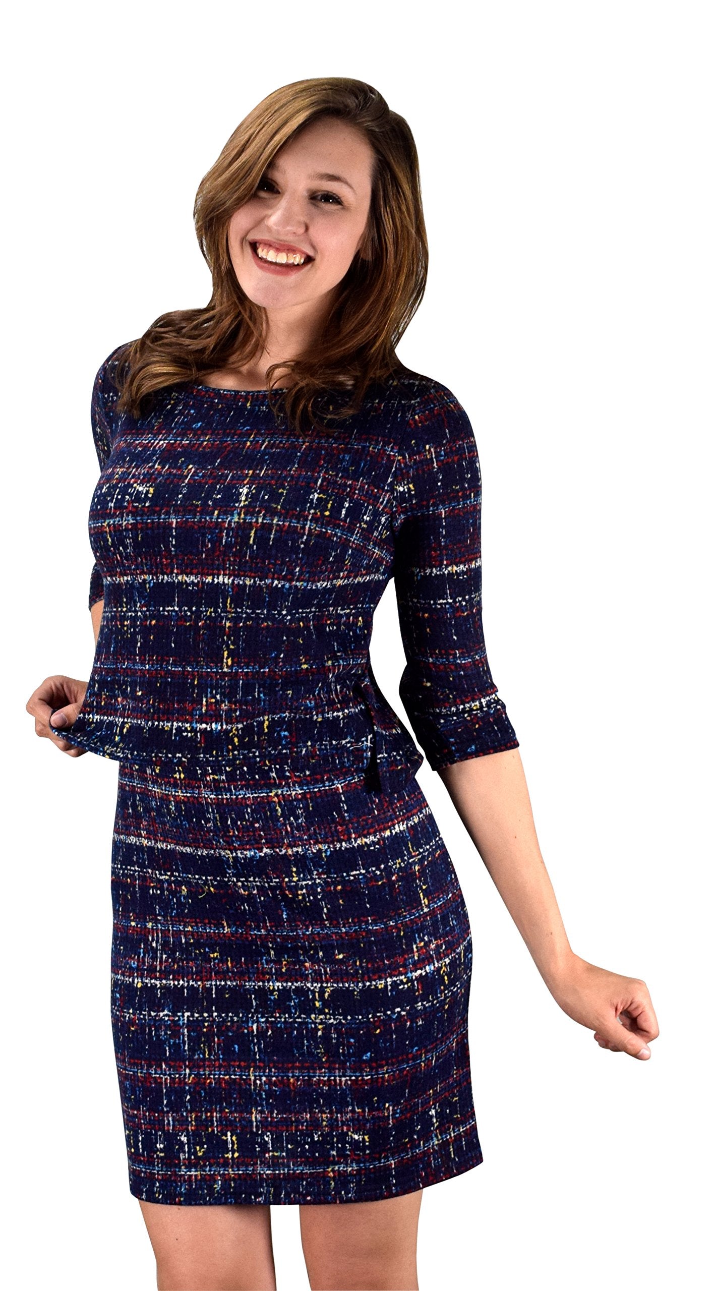 Wholesale Bulk Lot: Chic Printed 3/4 Sleeve Slimming Sheath Business Dress Navy XL