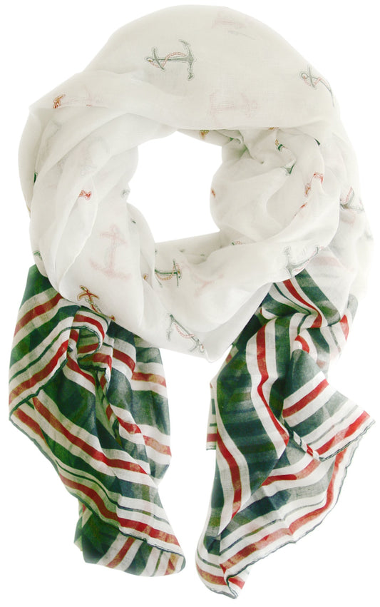 Wholesale Bulk Lot: Nautical Anchor Print Navy Scarf Wrap Shawl Red White Green Reseller Pack