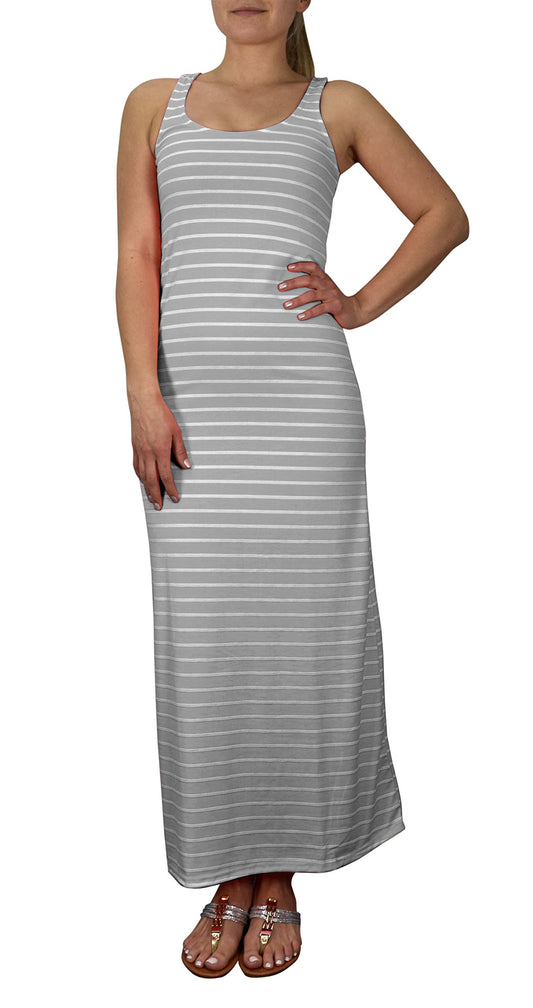 Wholesale Bulk Lot: Striped Grey Racerback Summer Maxi Dress Size Medium