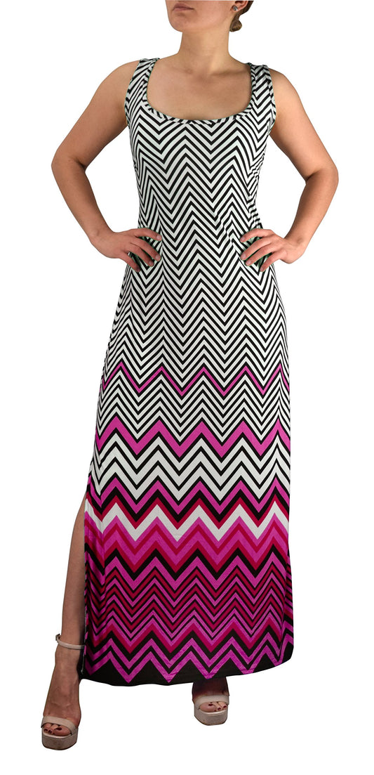 Wholesale Bulk Lot: Women's Boho Maxi Striped Chevron Tank Dress Pink Small Reseller