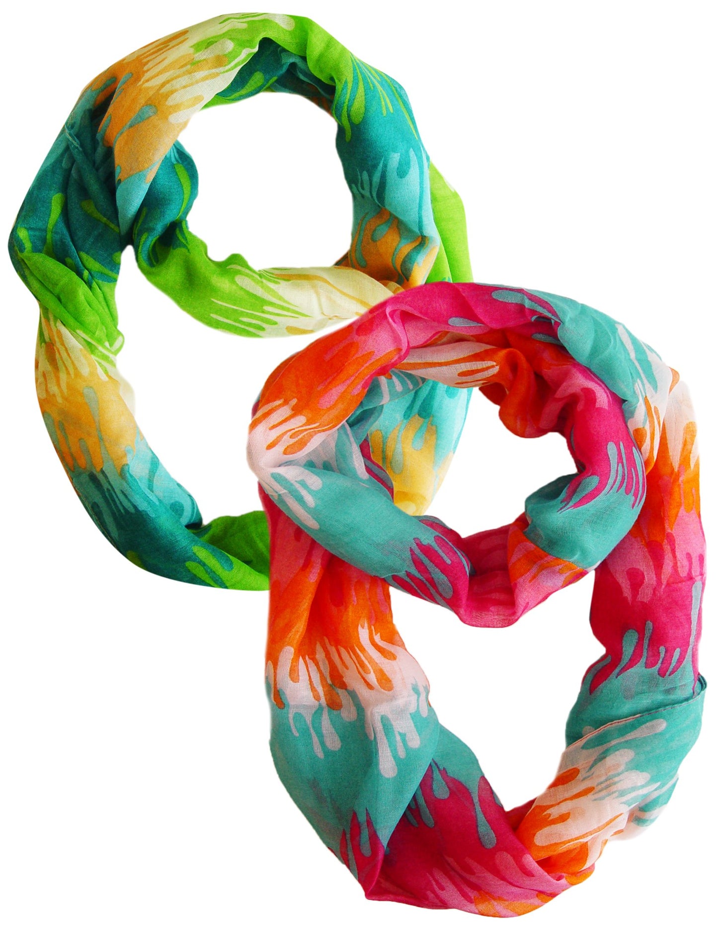 Wholesale Bulk Lot: Abstract Multicolor Paint Design Infinity Loop Scarf Reseller Pack Green Pink