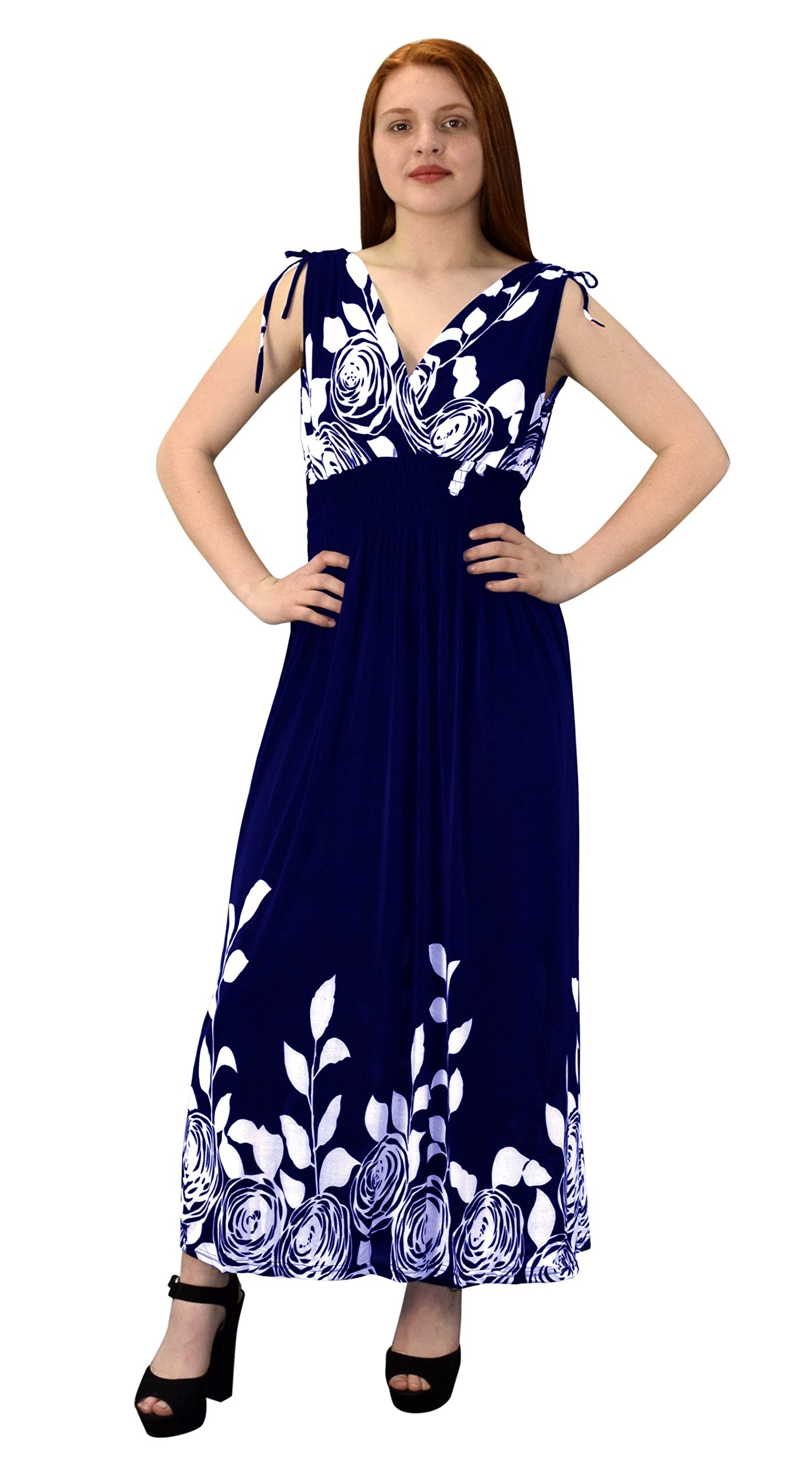 Wholesale Bulk Lot: Gypsy Floral Rose Print Boho Maxi Dress Navy Large