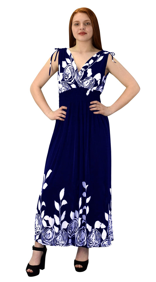 Wholesale Bulk Lot: Gypsy Floral Rose Print Boho Maxi Dress Navy Large