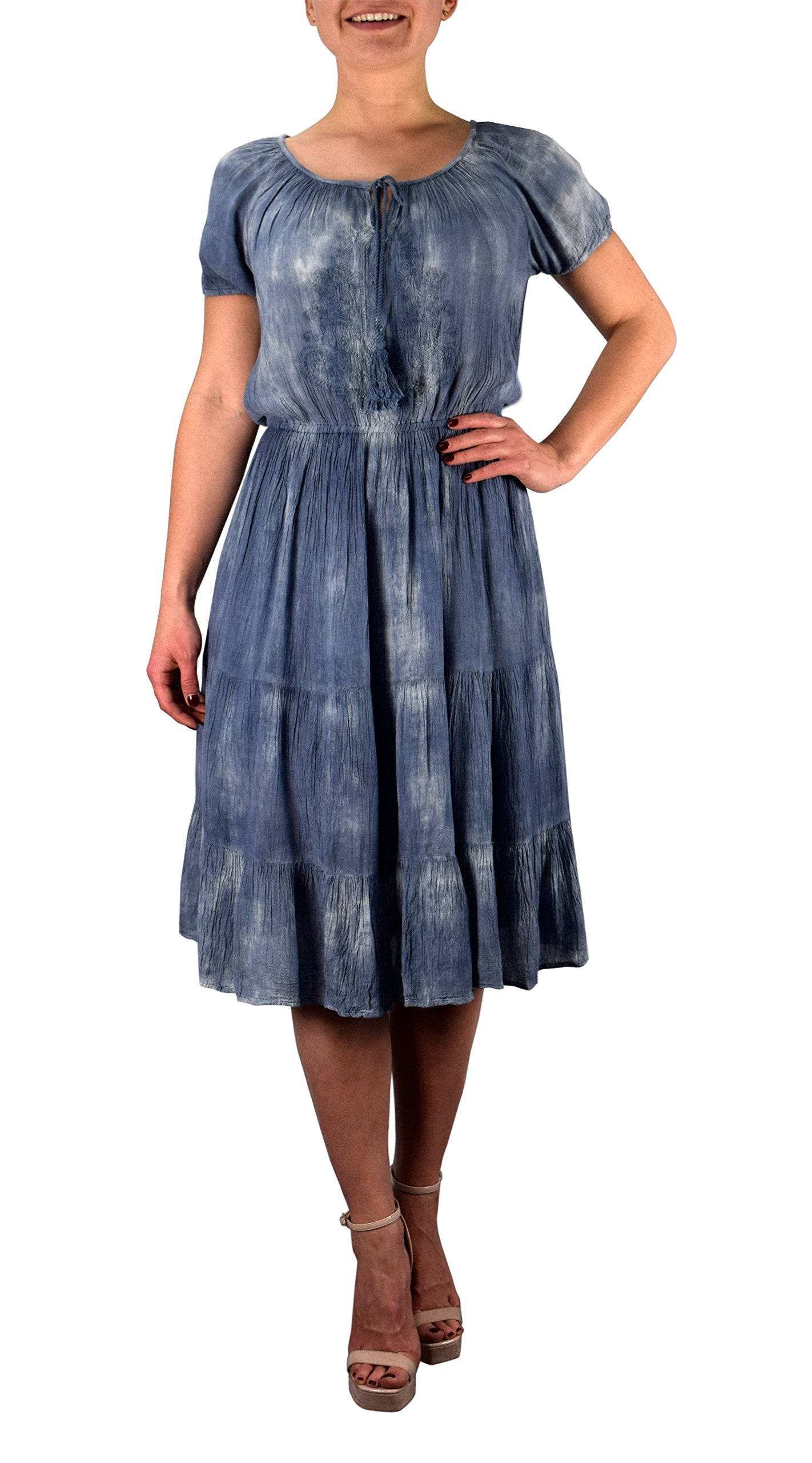 Wholesale Bulk Lot: Women's Renaissance Smocked Gypsy Tank Dress, Denim Medium