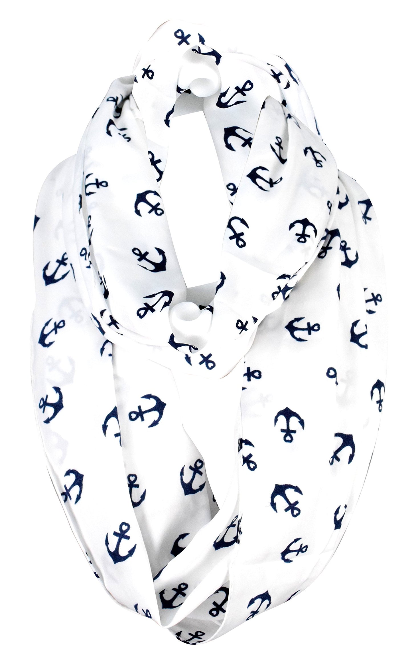 Wholesale Bulk Lot: Anchor Print White Heart Infinity Loop Scarf for Resellers