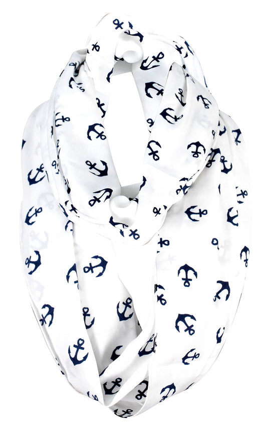 Wholesale Bulk Lot: Anchor Print White Heart Infinity Loop Scarf for Resellers