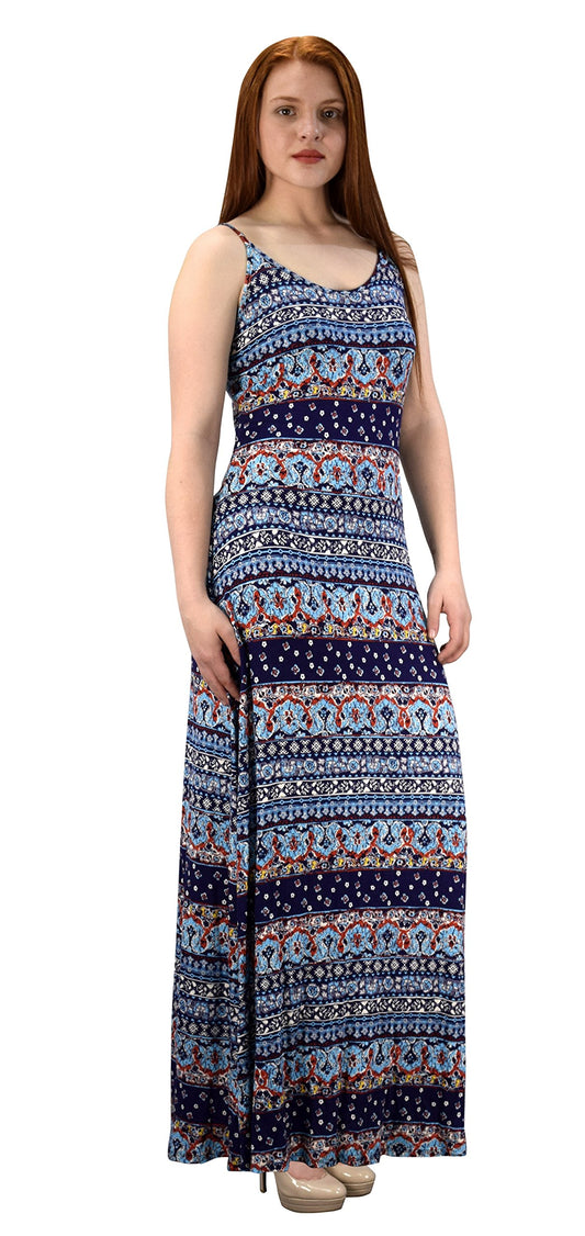 Wholesale Bulk Lot: Damask Sleeveless Blouson Maxi Dress Navy Medium