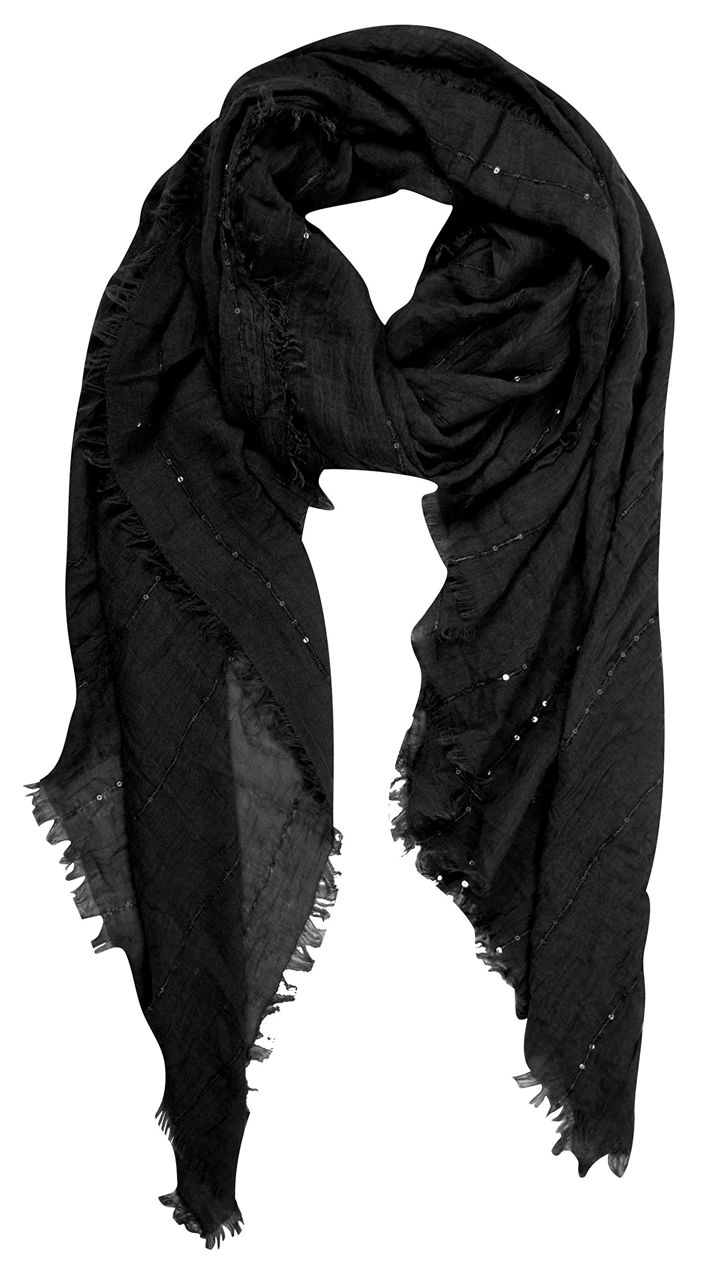 Wholesale Bulk Lot: Black Sparkle Sequin Bohemian Sheer Woven Knit Fringe Scarf Reseller Pack