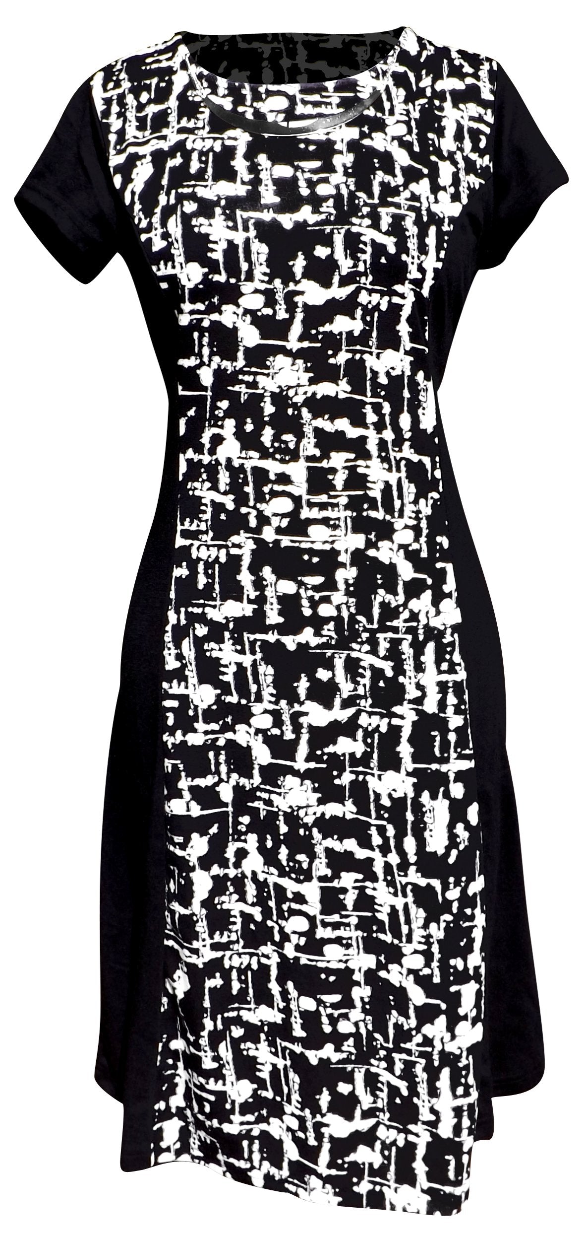 Wholesale Bulk Lot: Black Multi Print Short Sleeve Loose Mini Shift Dress Large