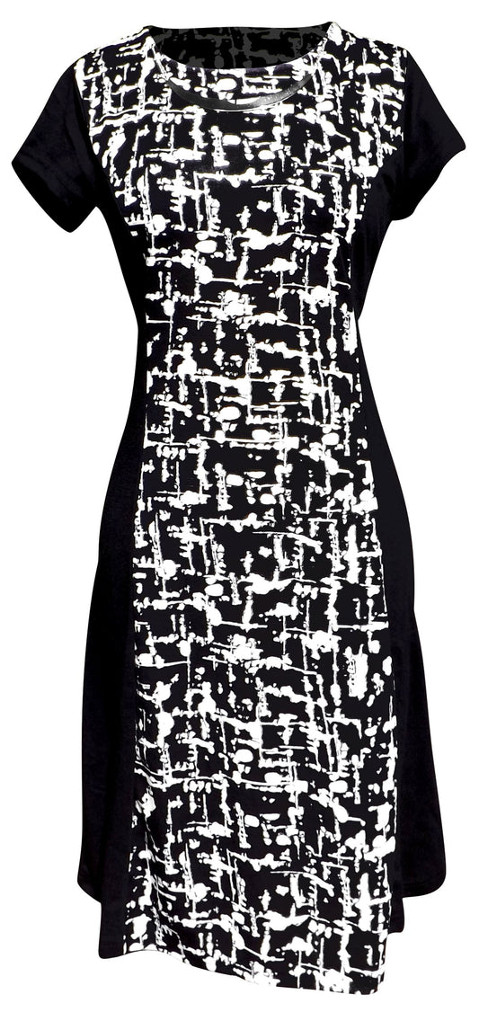 Wholesale Bulk Lot: Black Multi Print Short Sleeve Loose Mini Shift Dress Large