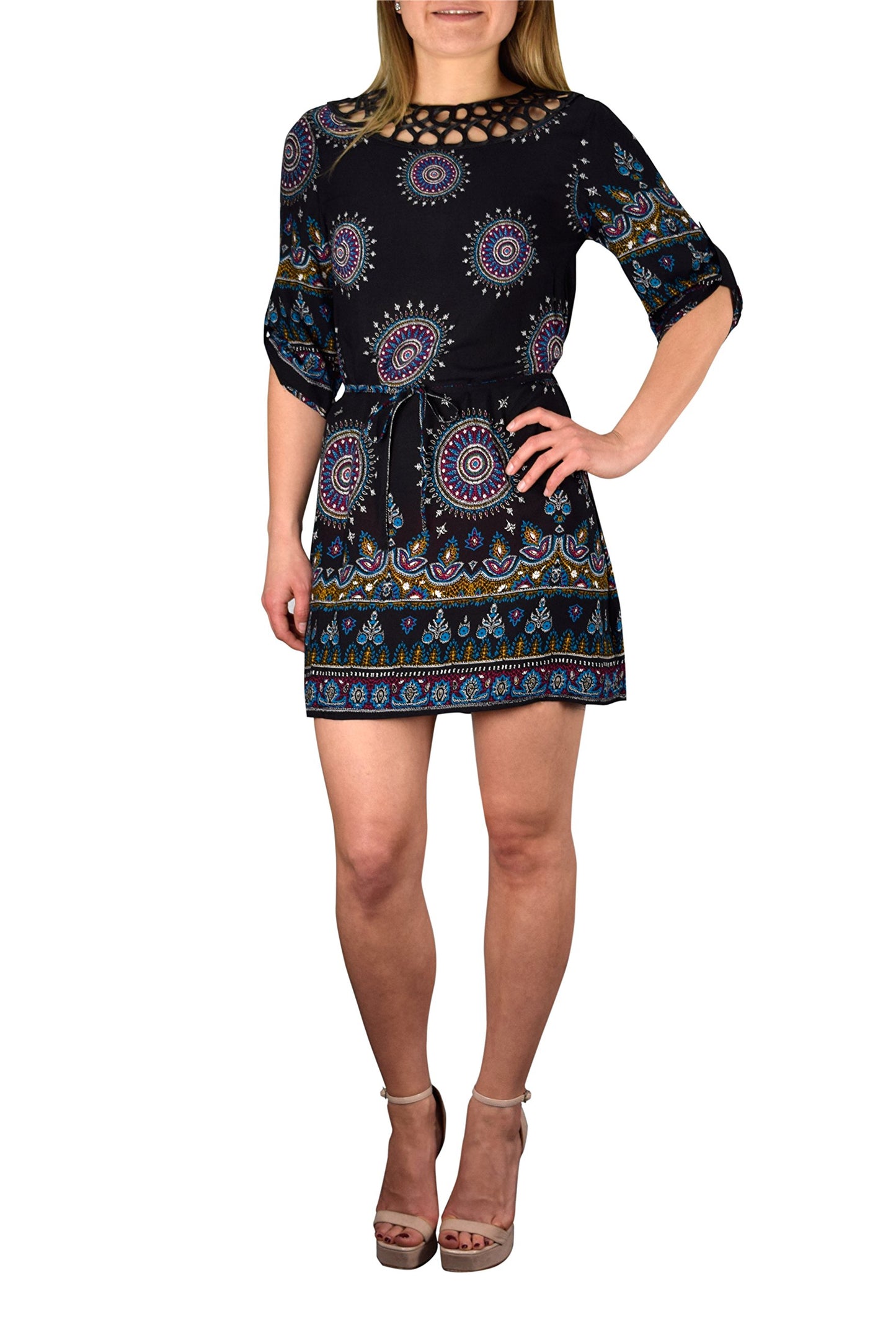 Wholesale Lot: Bohemian Paisley Waist Tie Caftan Floral Tunic Mini Dress Medium