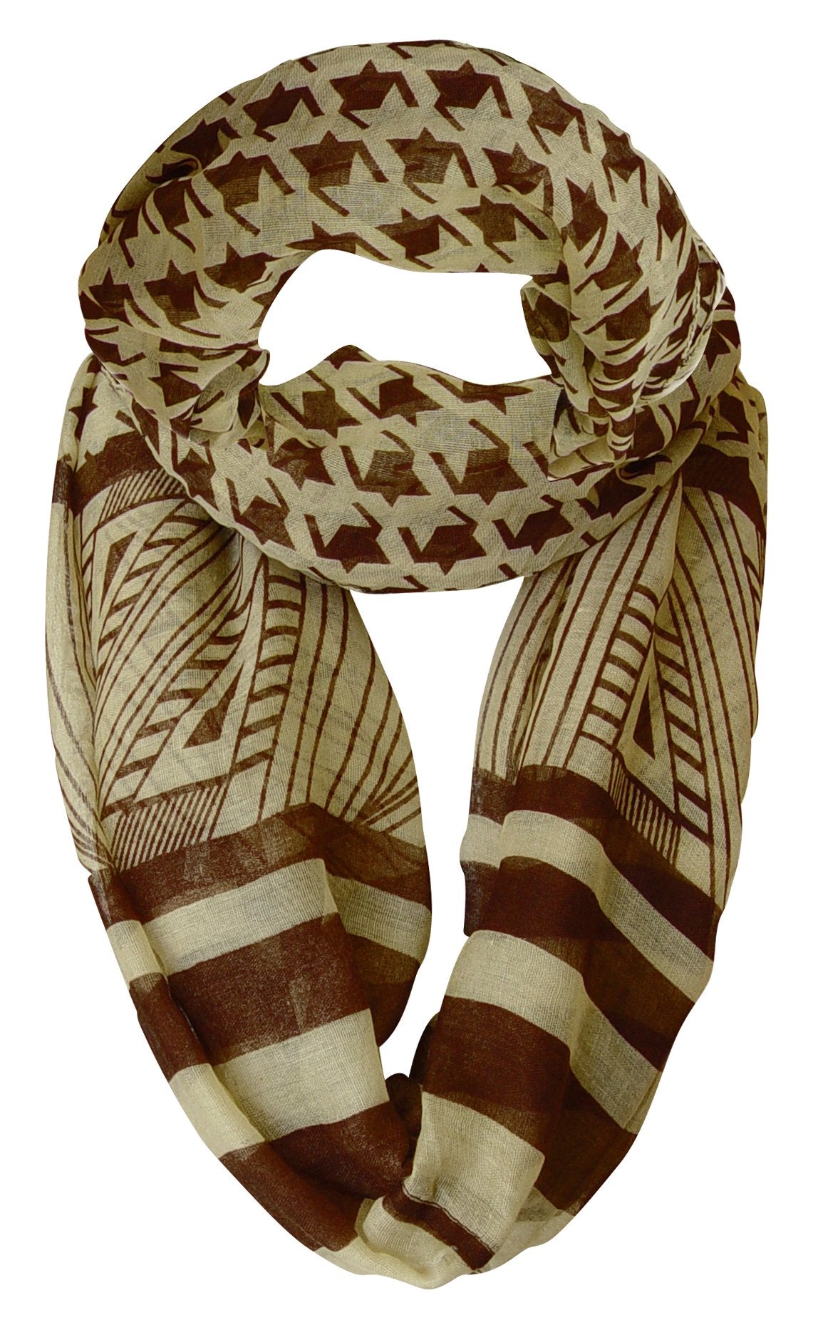 Wholesale Bulk Lot: Brown & Tan Tribal Striped Sheer Infinity Loop Scarf for Resellers