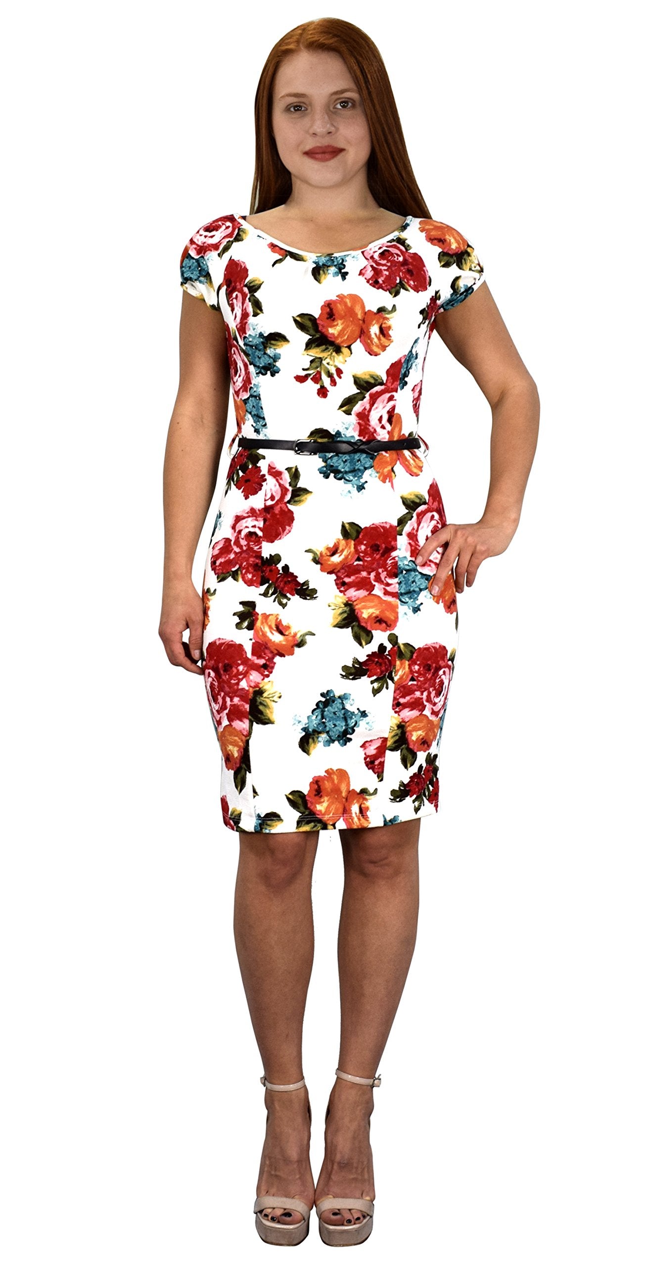 Wholesale Bulk Lot: Womens Cap Sleeve Pleated Belted Floral Sheath Dress XL