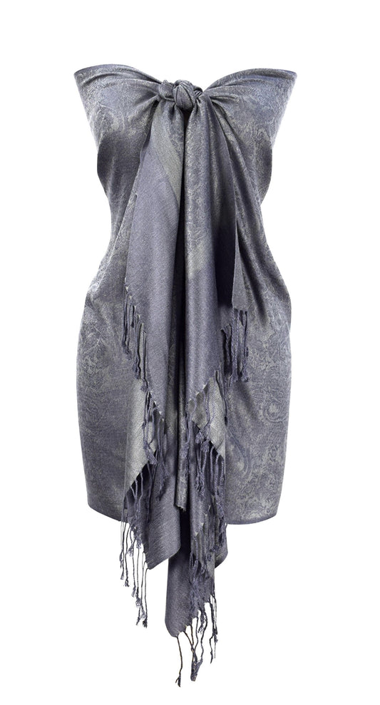 Wholesale Bulk Lot Grey Jacquard Paisley Pashmina Shawl Wrap for Resellers