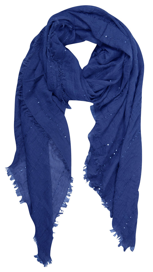 Wholesale Lot: Navy Blue Sequin Bohemian Sheer Woven Fringe Scarf Reseller Pack
