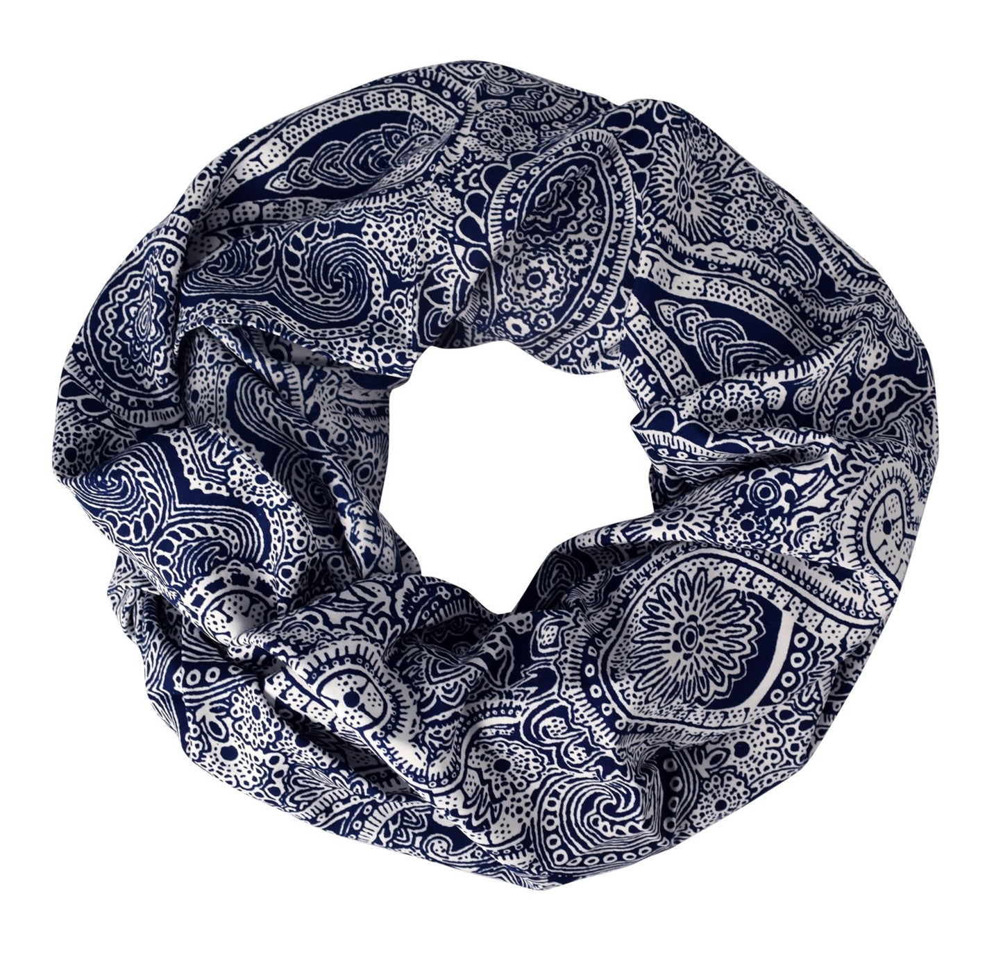 Wholesale Bulk Lot: Summer Fashion Paisley Printed Infinity Loop Scarf Navy Reseller Pack