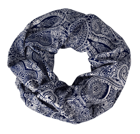 Wholesale Bulk Lot: Summer Fashion Paisley Printed Infinity Loop Scarf Navy Reseller Pack