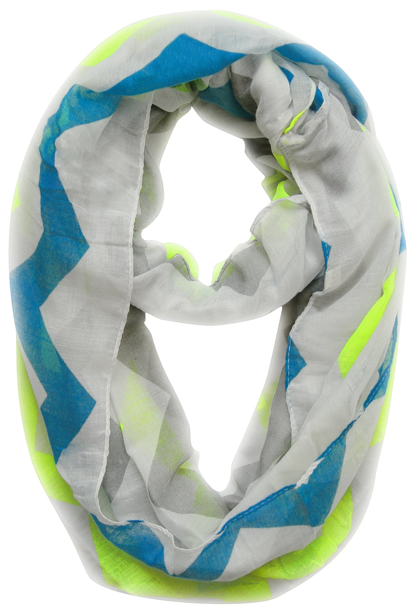 Wholesale Bulk Lot: Radiant Chevron Geometric Infinity Loop Scarf Blue Neon Yellow Reseller Pack