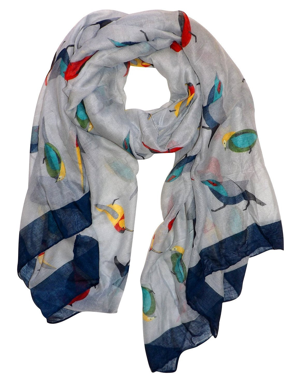 Wholesale Bulk Lot: Vintage Finch Bird Print Lightweight Grey Scarf for Resellers
