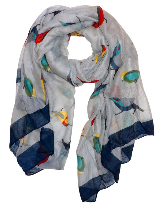 Wholesale Bulk Lot: Vintage Finch Bird Print Lightweight Grey Scarf for Resellers