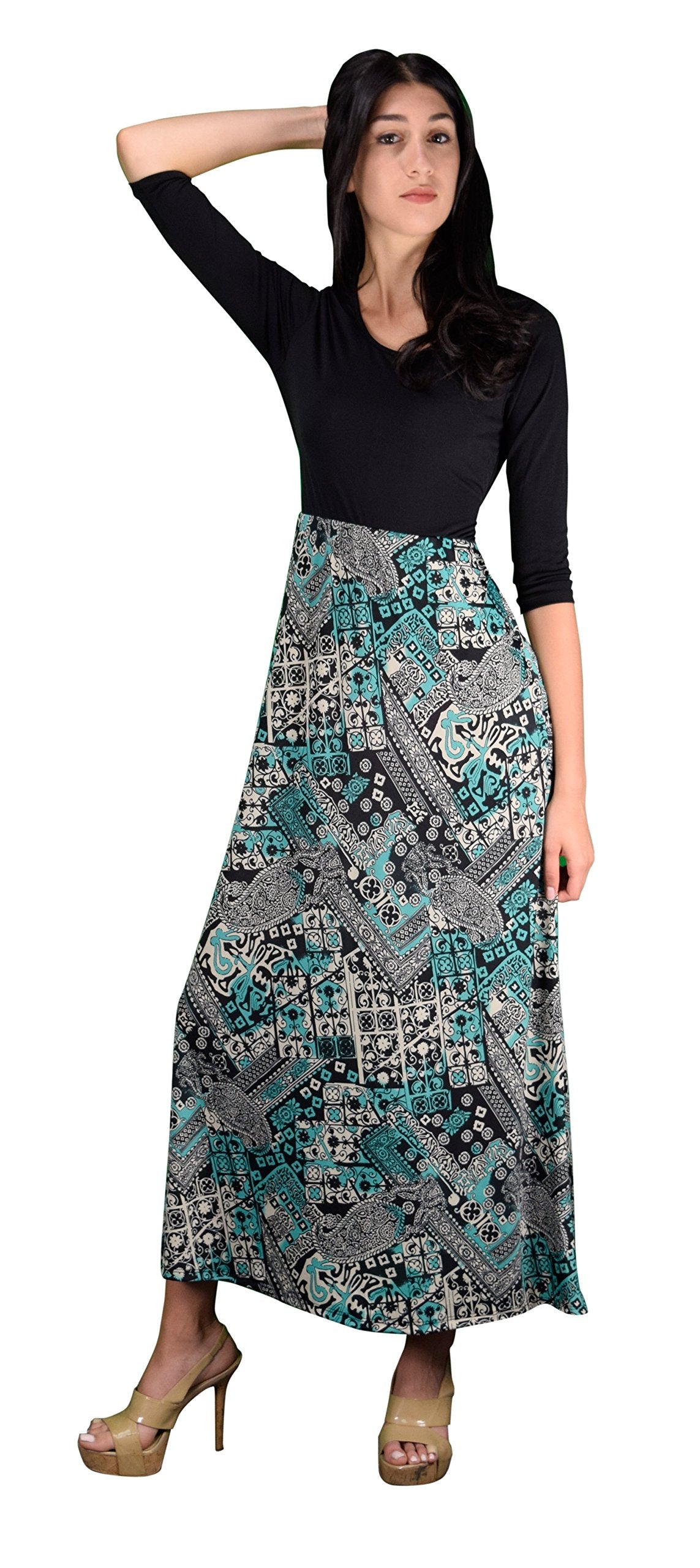 Wholesale Bulk Lot: 3/4 Sleeve Black Paisley Tie Waist Maxi Dress Medium Teal