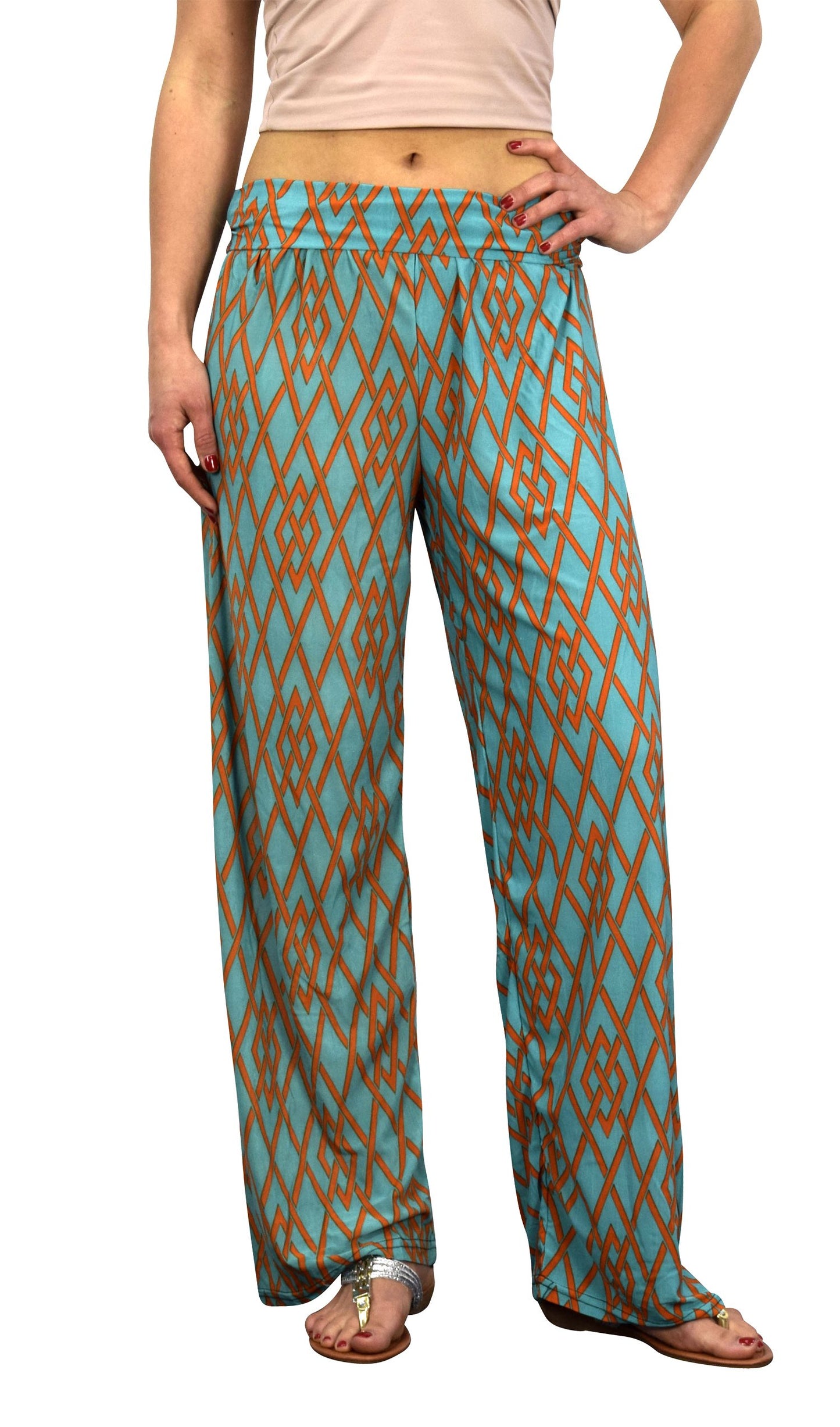 Wholesale Bulk Lot: Women's Elastic Waist Geometric Teal Palazzo Pants XL