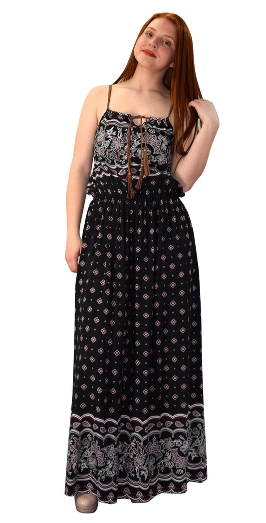 Wholesale Bulk Lot: Women's Floral Bohemian Maxi Dress Black X-Large