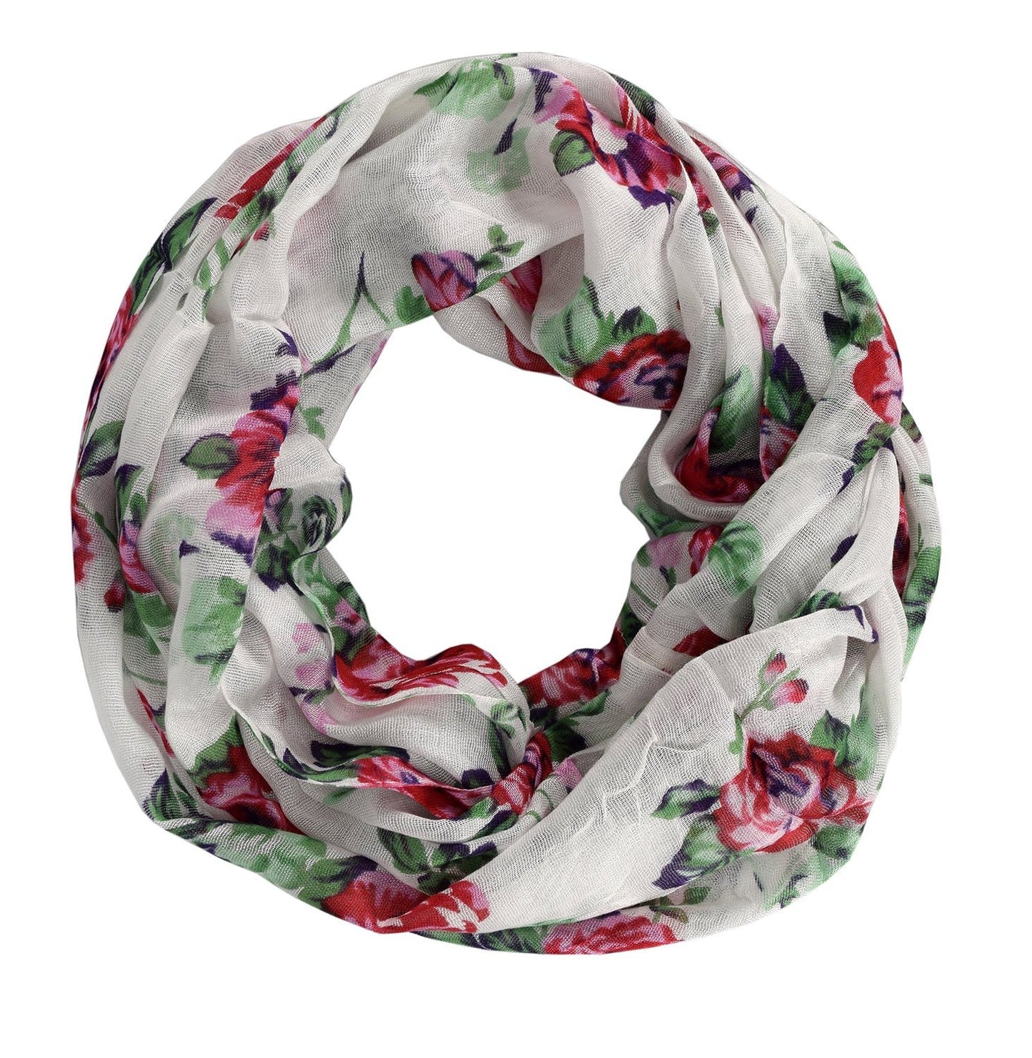 Wholesale Bulk Lot: Vintage Floral Rose Sheer Infinity Circle Loop Scarf Red Green for Resellers