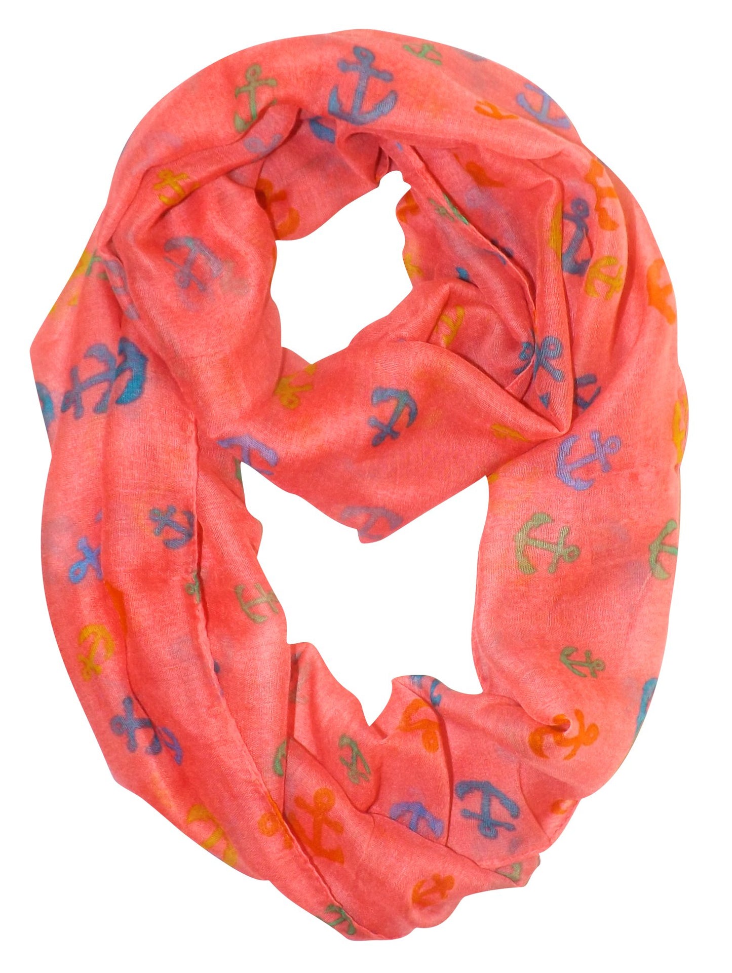 Wholesale Bulk Lot: Rainbow Anchor Print Pink Infinity Loop Scarf Reseller Pack