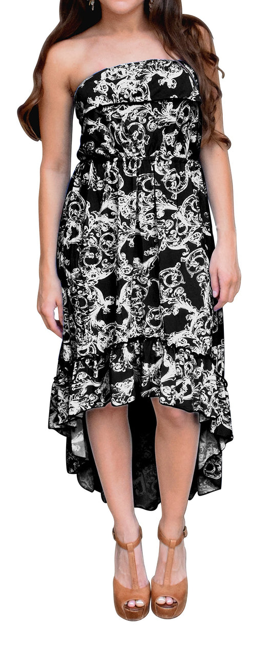 Wholesale Bulk Lot Paisley Ruffled Strapless Hi Lo Dress Black Medium Reseller