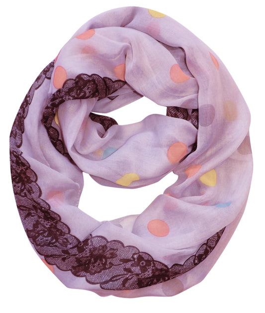 Wholesale Bulk Lot: Lavender Polka Dot Floral Graphic Print Infinity Loop Scarf for Resellers