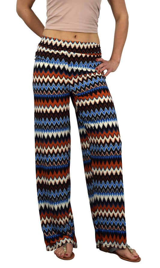Wholesale Bulk Lot: Women's Boho Orange Chevron Elastic Waist Palazzo Pants Small