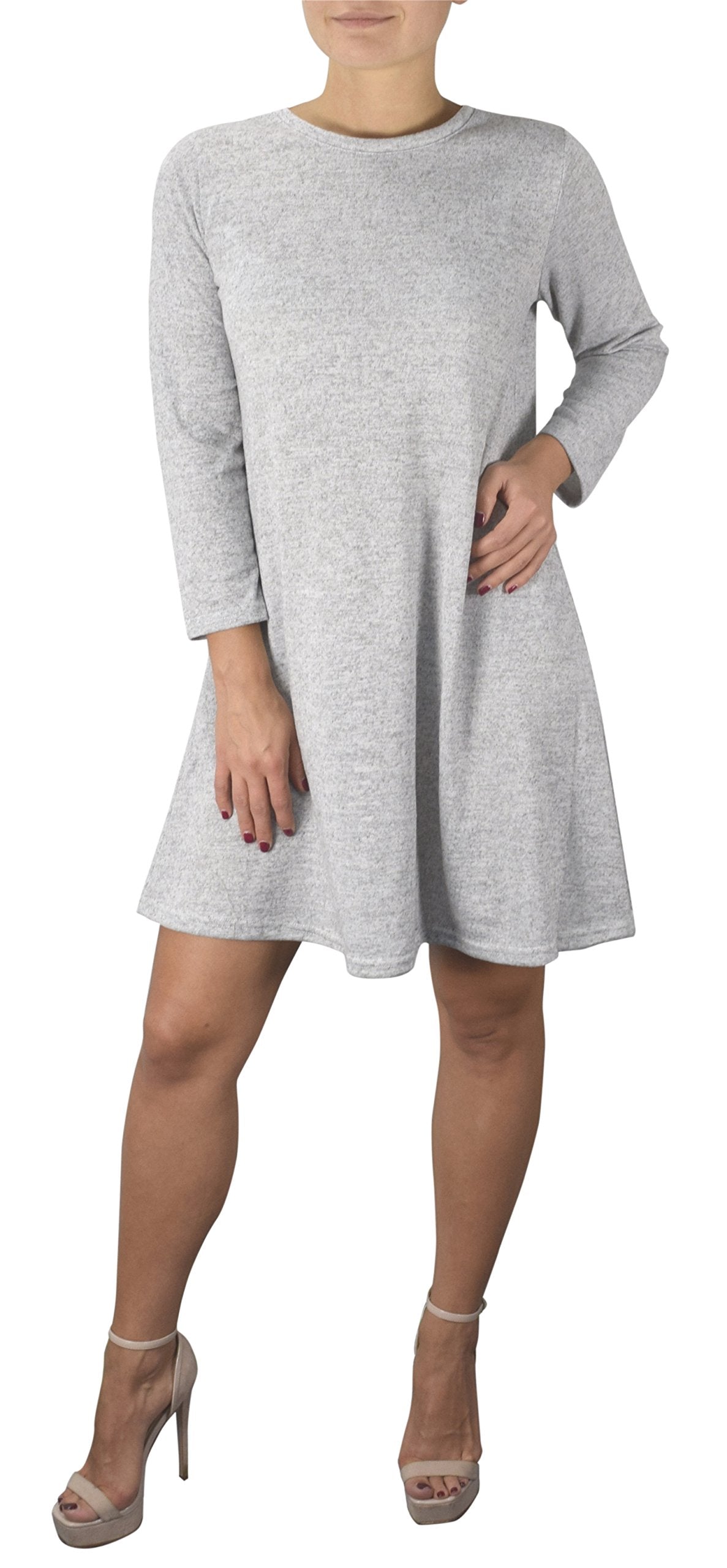 Wholesale Bulk Lot: 3/4 Sleeve Scoop Neck T-Shirt Dress Grey Large