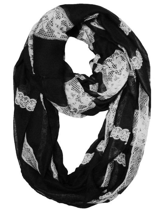 Wholesale Bulk Lot: Vintage Lace Floral Print Infinity Loop Scarf Black Reseller Pack