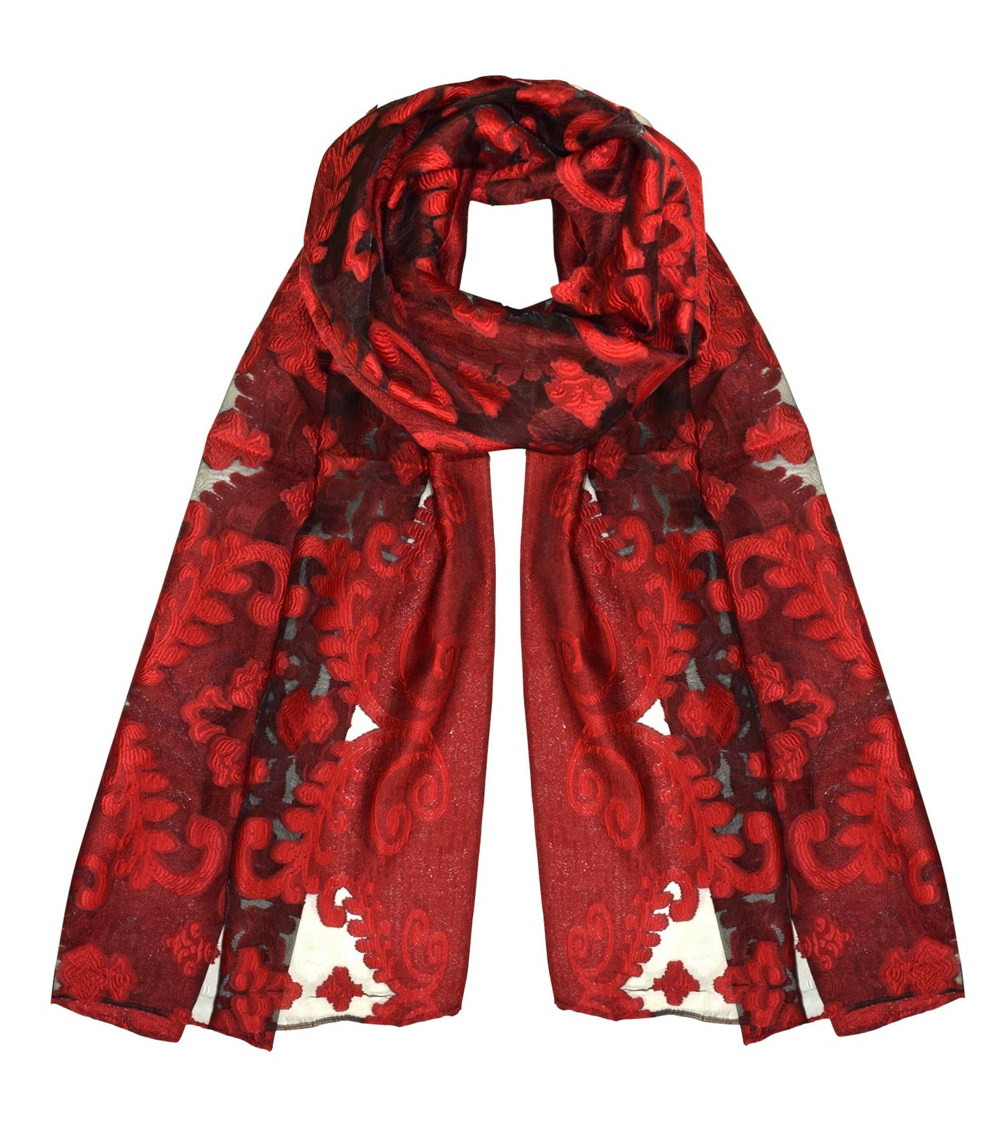 Wholesale Bulk Lot Floral Embroidered Burnout Summer Fashion Scarf Red Black for Resellers