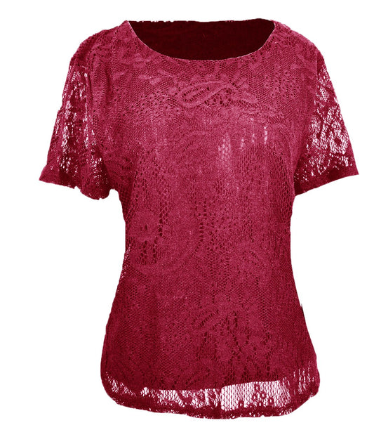 Wholesale Bulk Lot: Floral Paisley Scoop Neck Lace Blouse Top Burgundy