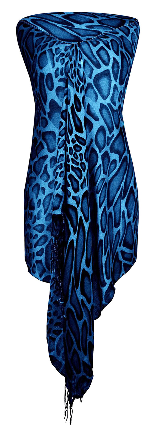 Wholesale Bulk Lot: Blue Giraffe Print Pashmina Scarf Lightweight Wrap for Resellers