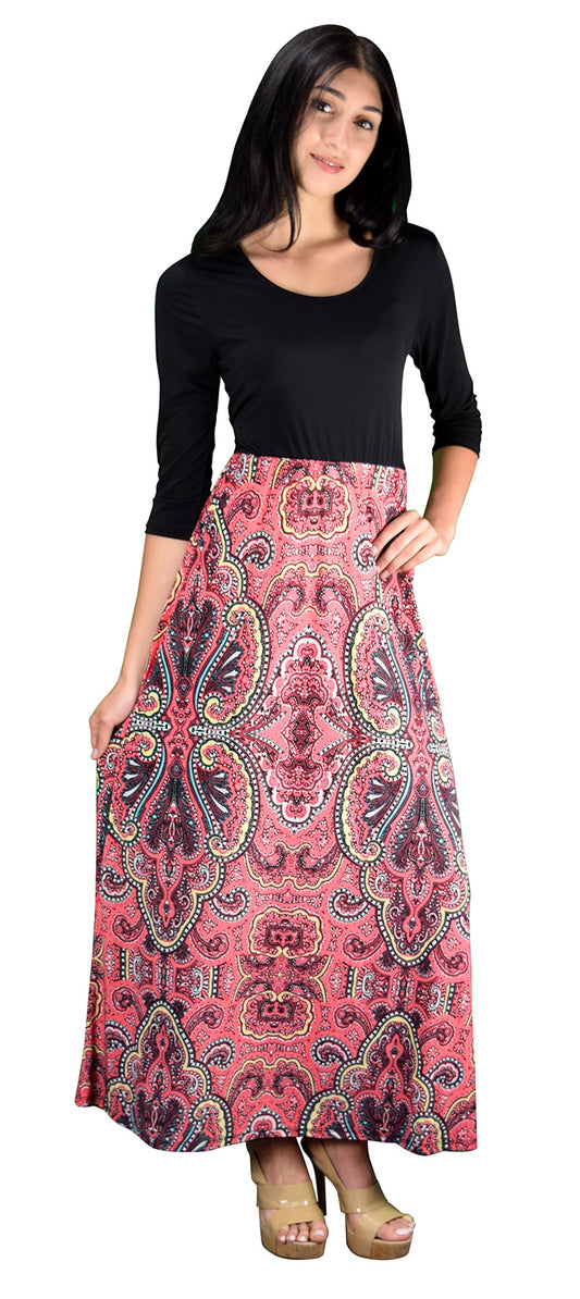 Wholesale Bulk Lot: 3/4 Sleeve Black Paisley Tie Waist Maxi Dress Small Pink