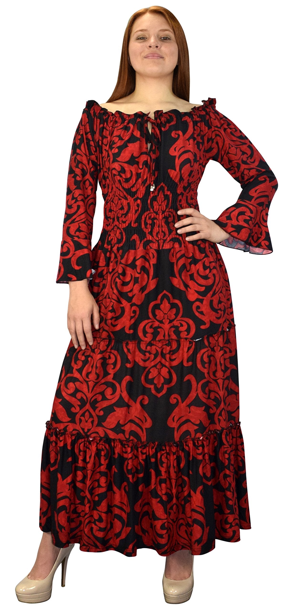 Wholesale Bulk Lot: Gypsy Boho Smocked Waist Tiered Renaissance Maxi Dress Small
